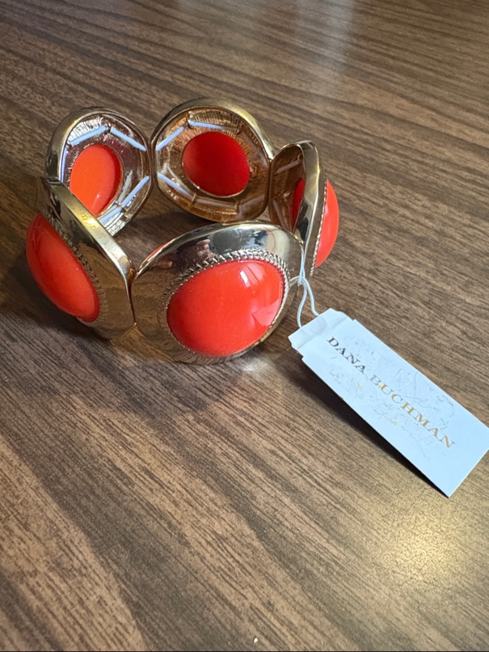 NEW Dana Buchman Gold Tone Bracelet with Bright Orange Cabochons NWT